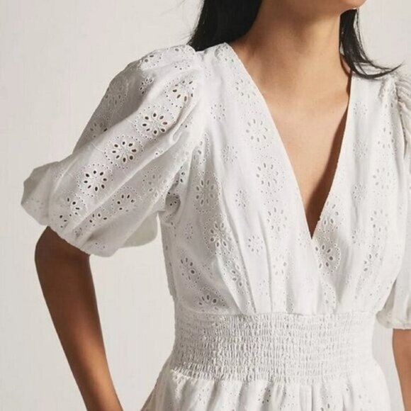 Anthropologie Hutch Smocked Waist Puff Sleeve Eyelet Jumpsuit - Picture 4 of 13